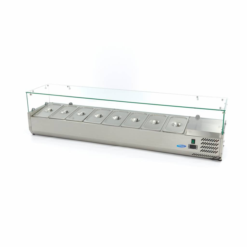 Saladette Réfrigérée 180cm - 8 Bacs GN 1/3 - Contrôle Numérique - Idéale Restaurants 8 L 200 W Maxima - Saladette pizza à poser professionnel CHR - matériel cuisine pro - Cuistéo