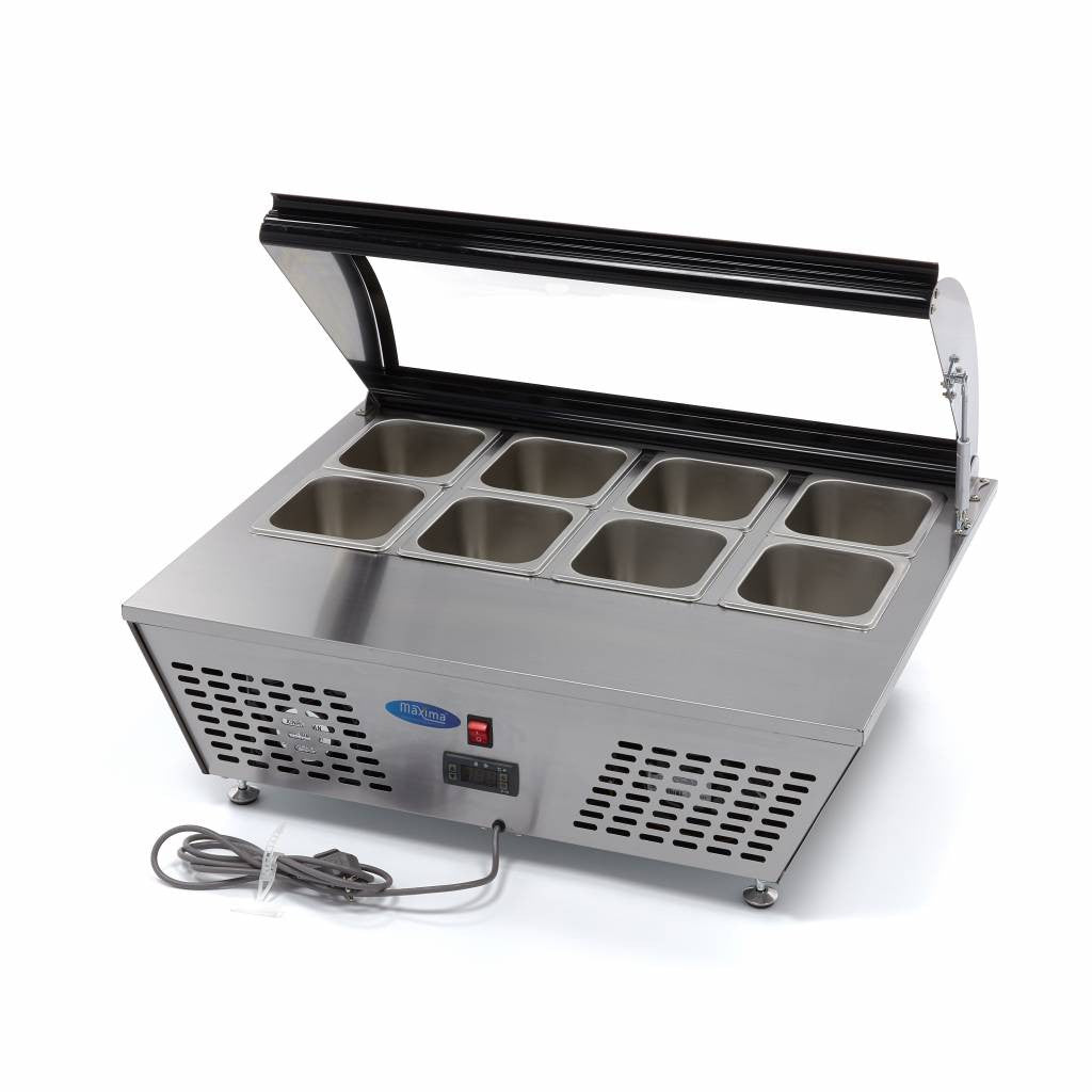 Saladette - 67L - comprenant 8 bacs GN 1/6 - Sur table inox 110 W Maxima - vue 8 - Saladette pizza à poser pro CHR - Cuistéo