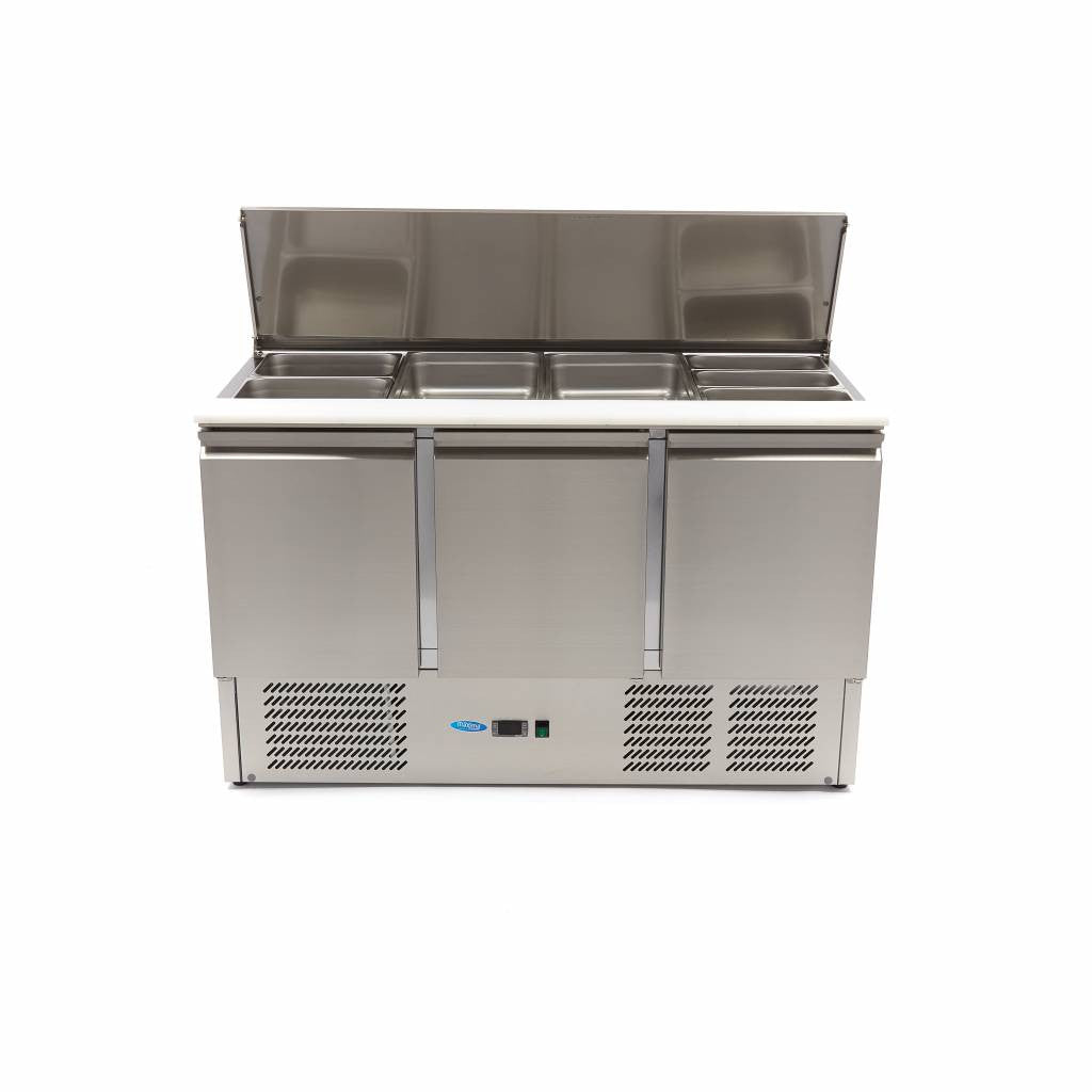 Saladette professionnelle 400L 137cm 3 portes inox avec planche à découper 230 W Maxima - vue 4 - Saladette réfrigérée pro CHR - Cuistéo