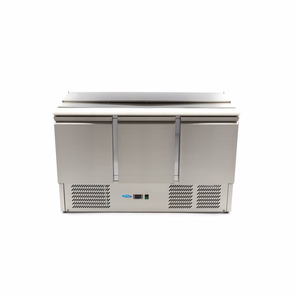 Saladette professionnelle 400L 137cm 3 portes inox avec planche à découper 230 W Maxima - vue 5 - Saladette réfrigérée pro CHR - Cuistéo