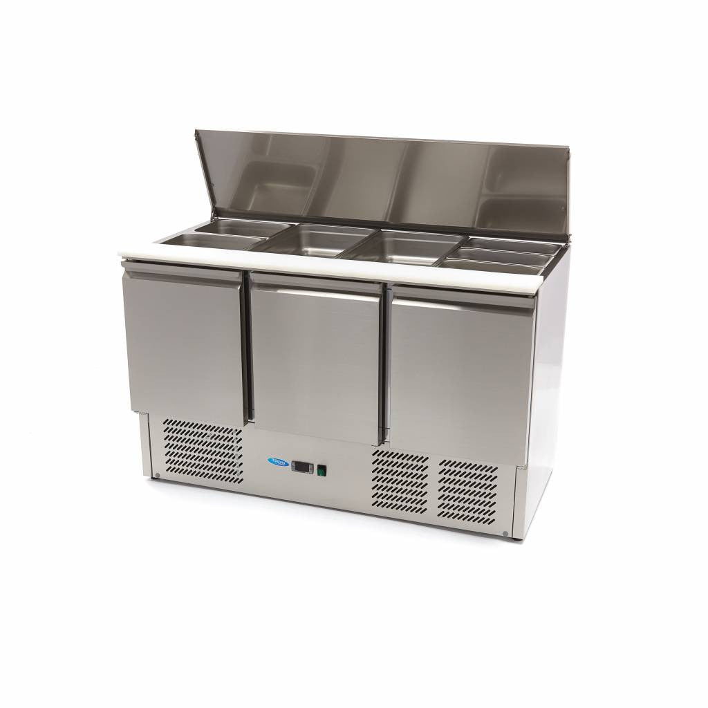 Saladette professionnelle 400L 137cm 3 portes inox avec planche à découper 230 W Maxima - vue 6 - Saladette réfrigérée pro CHR - Cuistéo