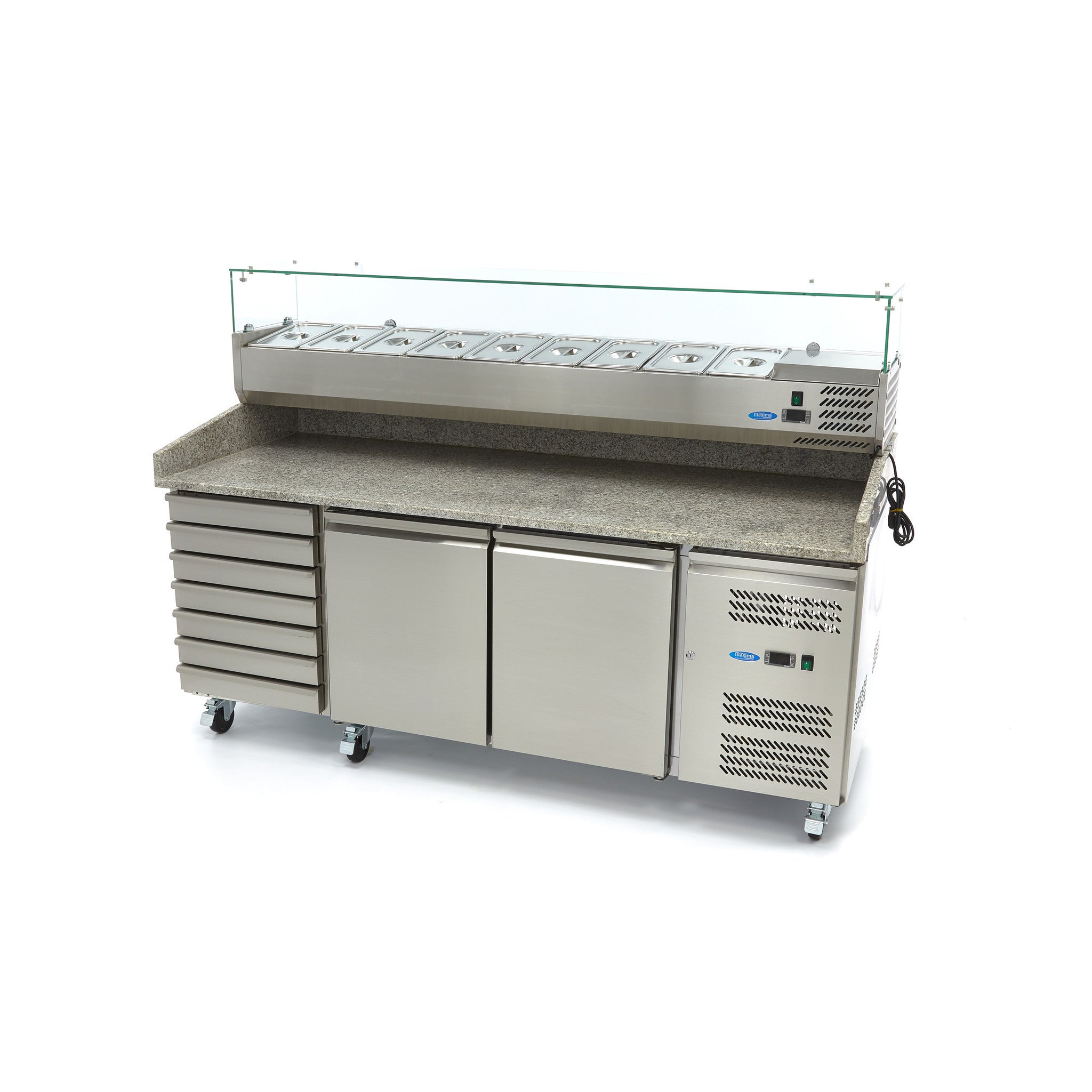 Réfrigérateur à pizza professionnel - 202cm - 2 portes 780 L 350 W Maxima - vue 2 - Table réfrigérée pizza pro CHR - Cuistéo