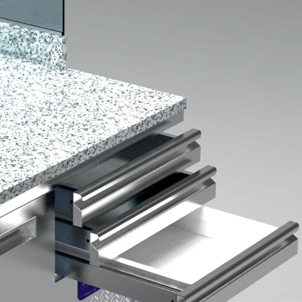 Table réfrigérée pizza 2 portes 3 tiroirs 6 x GN 1/4 - Diamond