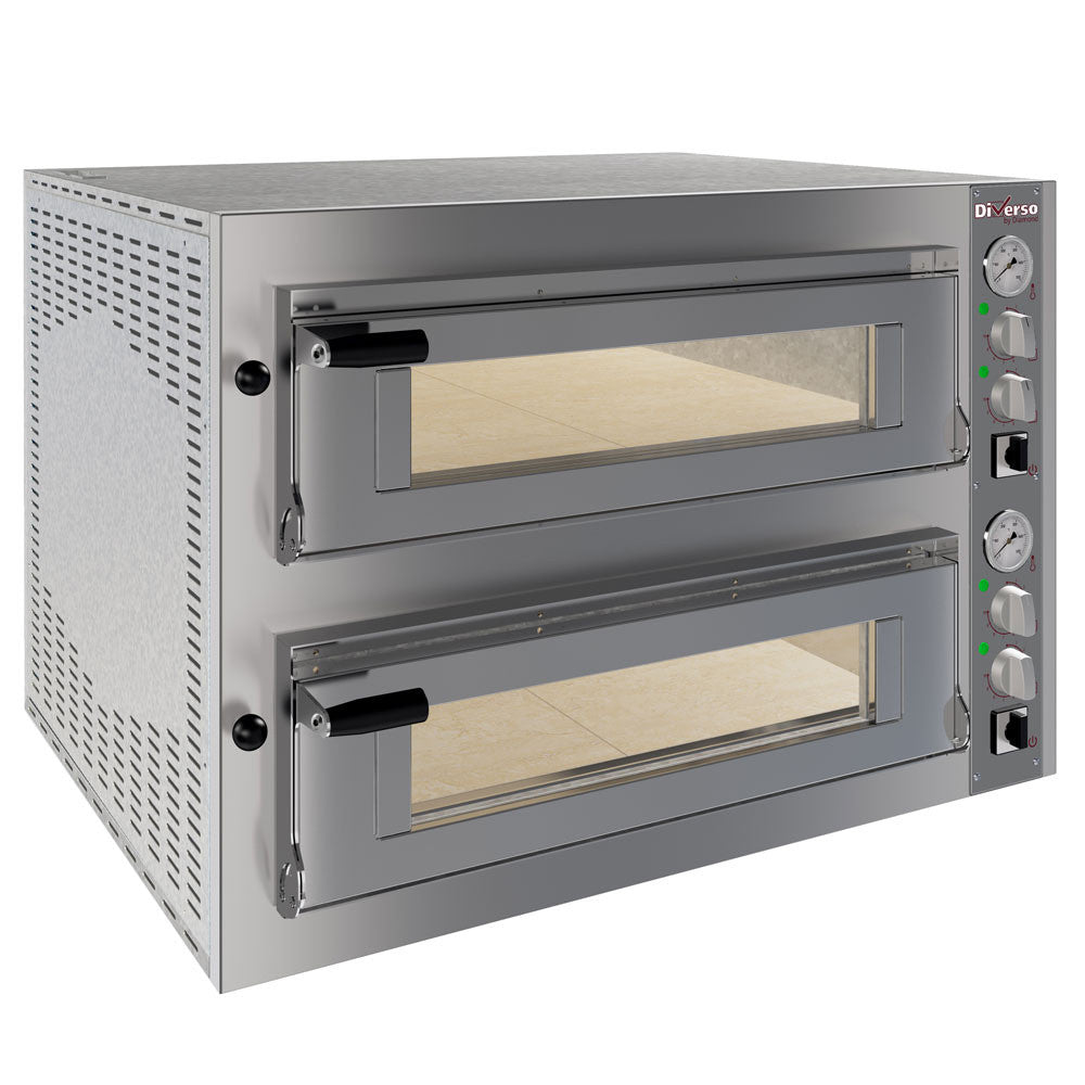 Four à pizza électrique - 2x4 pizzas 35 cm - Double chambre - 50-400°C - Sole réfractaire - 11,5 kW - Diverso