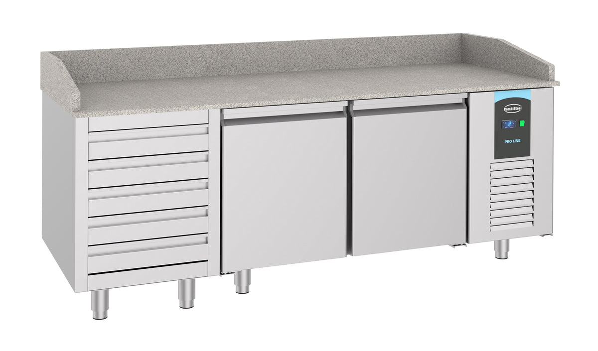 Table réfrigérée pizza 2 portes 5 tiroirs inox 2100x800x1080 mm 615 L 0.21 kW Combisteel - Table réfrigérée pizza professionnel CHR - matériel cuisine pro - Cuistéo