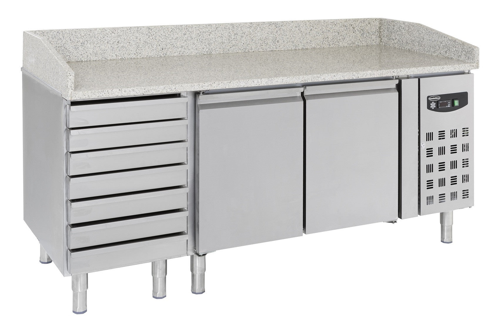 Table réfrig. pizza 2 portes 7 tiroirs inox 2025x800x1000 mm 580 L 0.34 kW Combisteel - Table réfrigérée pizza professionnel CHR - matériel cuisine pro - Cuistéo