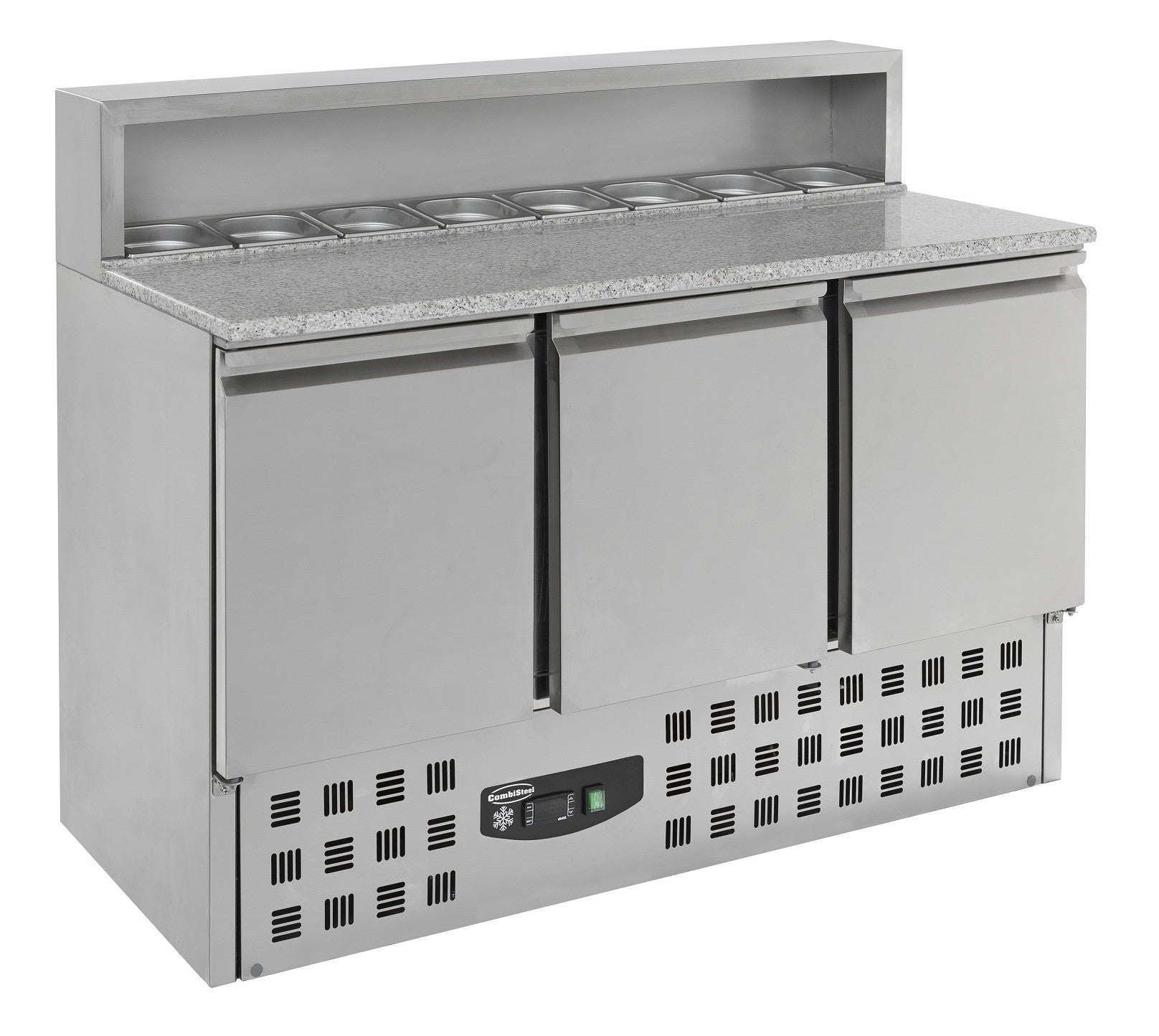 Table de préparation pour pizza 3 portes - Réfrigérée - Acier inox - Compact Line 1368x700x1090 mm 402 L 0.34 kW Combisteel - Table réfrigérée pizza professionnel CHR - matériel cuisine pro - Cuistéo