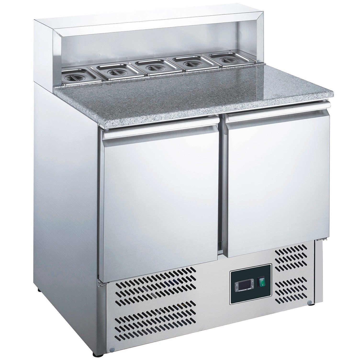 Table de préparation pizza - 5 x 1/6 GN - 2 portes - +2/+8°C - Granit inox 240 L 0.175 kW Saro - Saladette Pizza professionnel CHR - matériel cuisine pro - Cuistéo