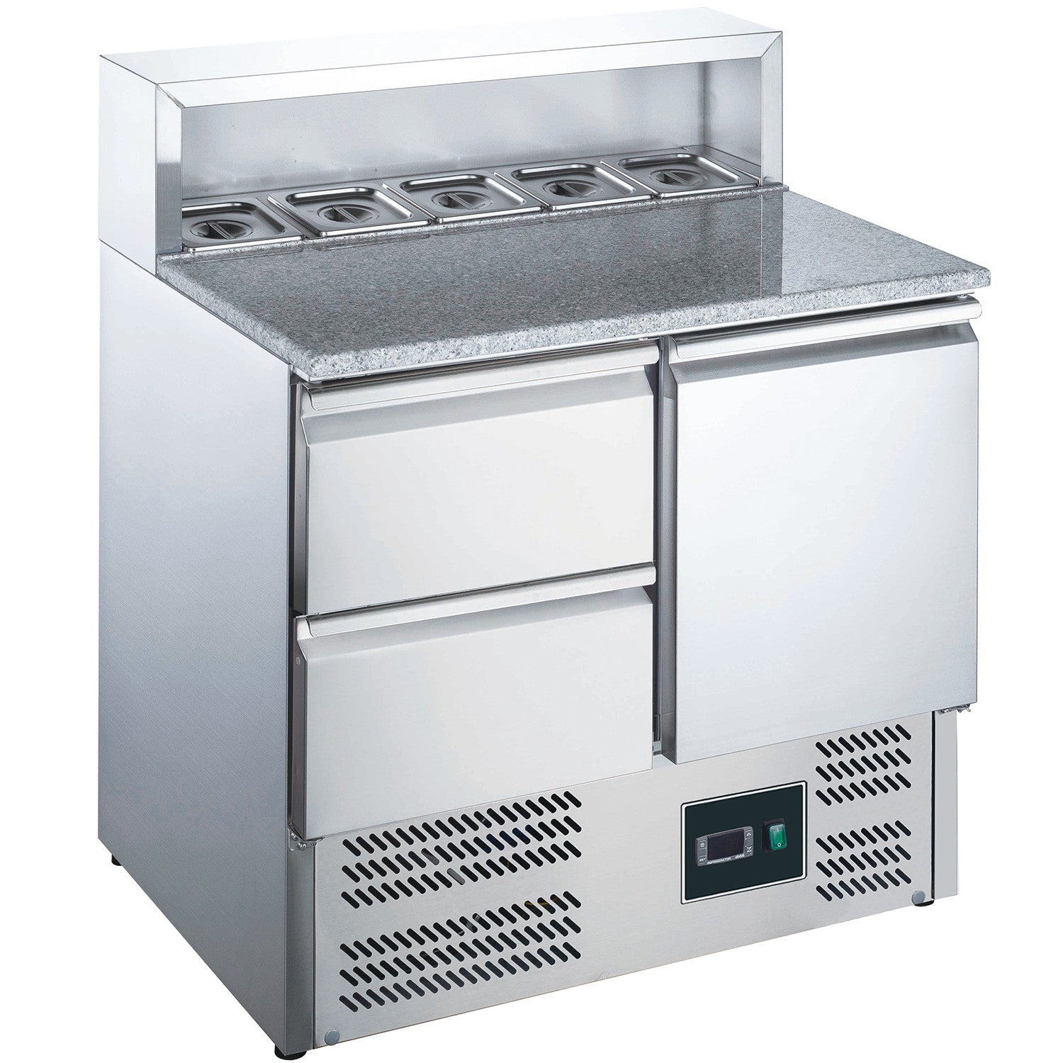 Table pizza - 1 porte - 2 tiroirs - GN1/6 inox 198 L Saro - Saladette Pizza professionnel CHR - matériel cuisine pro - Cuistéo