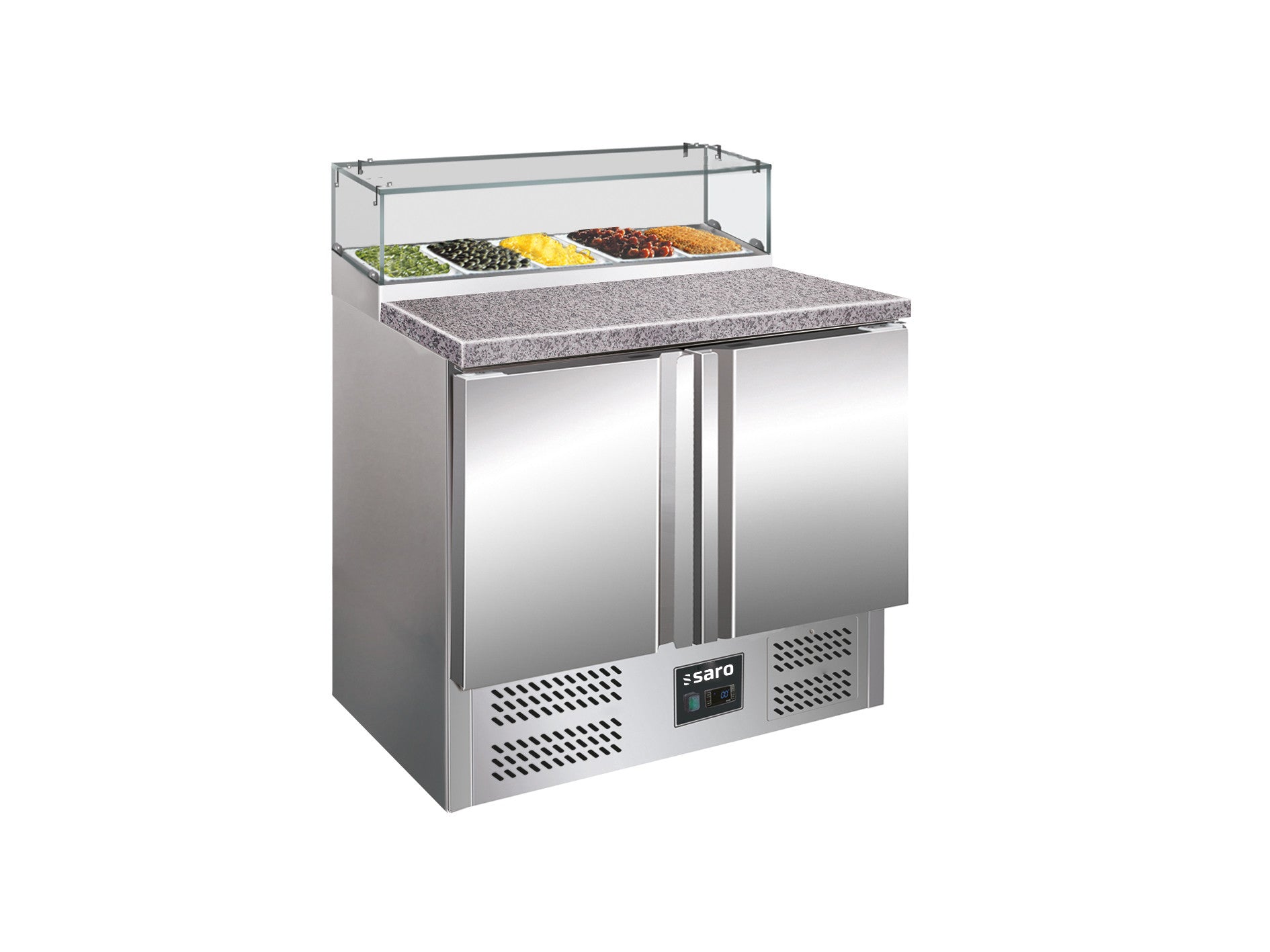 Table pizza vitrine - 2 portes - GN1/6 inox 257 L Saro - Saladette Pizza professionnel CHR - matériel cuisine pro - Cuistéo