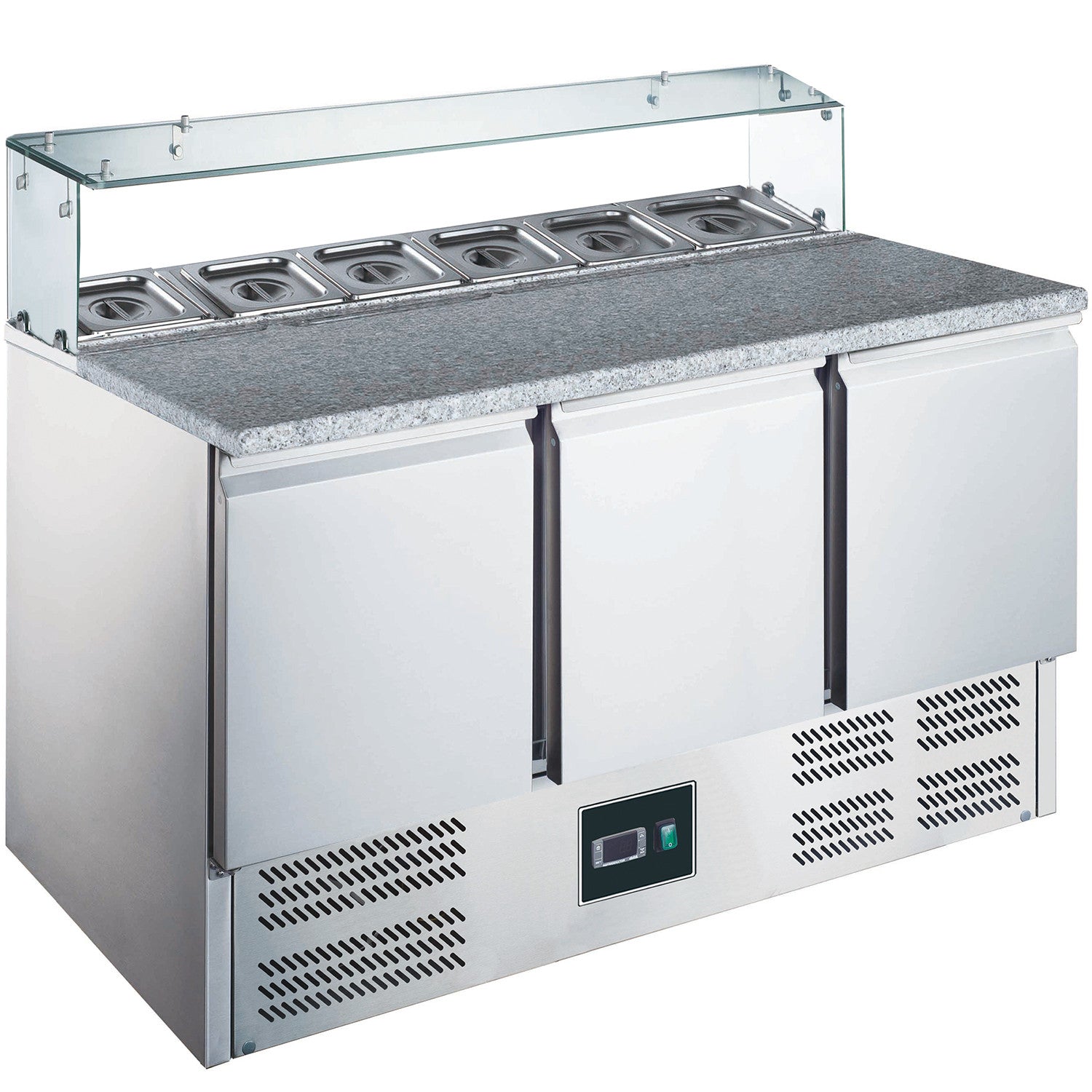 Table pizza vitrine 3 portes GN1/6 - Réfrigérateur professionnel inox 350 L Saro - Saladette Pizza professionnel CHR - matériel cuisine pro - Cuistéo
