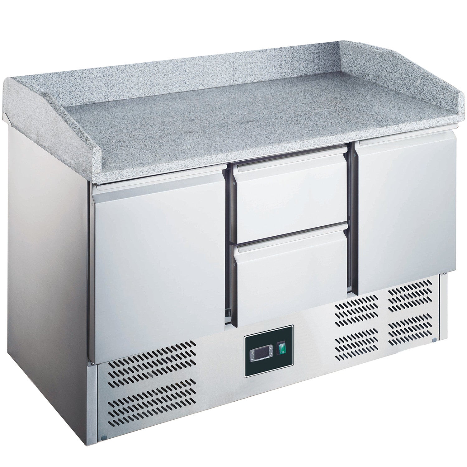 Table pizza - 2 portes - 2 tiroirs - Granit inox 297 L Saro - Saladette Pizza professionnel CHR - matériel cuisine pro - Cuistéo