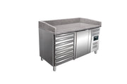 Table pizza - 1 porte - 7 tiroirs - Granit inox 221 L Saro - Saladette Pizza professionnel CHR - matériel cuisine pro - Cuistéo