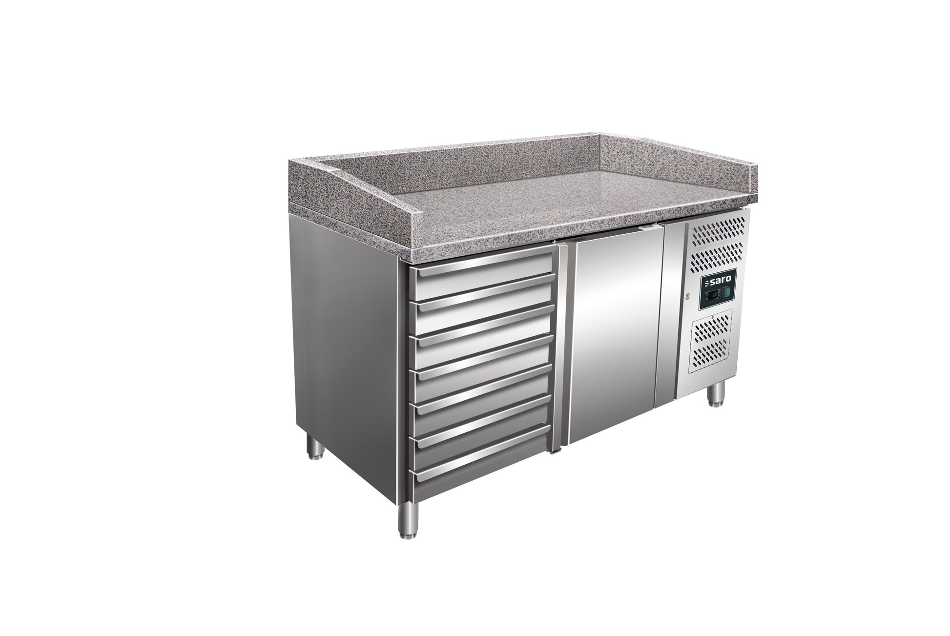 Table pizza - 1 porte - 7 tiroirs - Granit inox 221 L Saro - Saladette Pizza professionnel CHR - matériel cuisine pro - Cuistéo