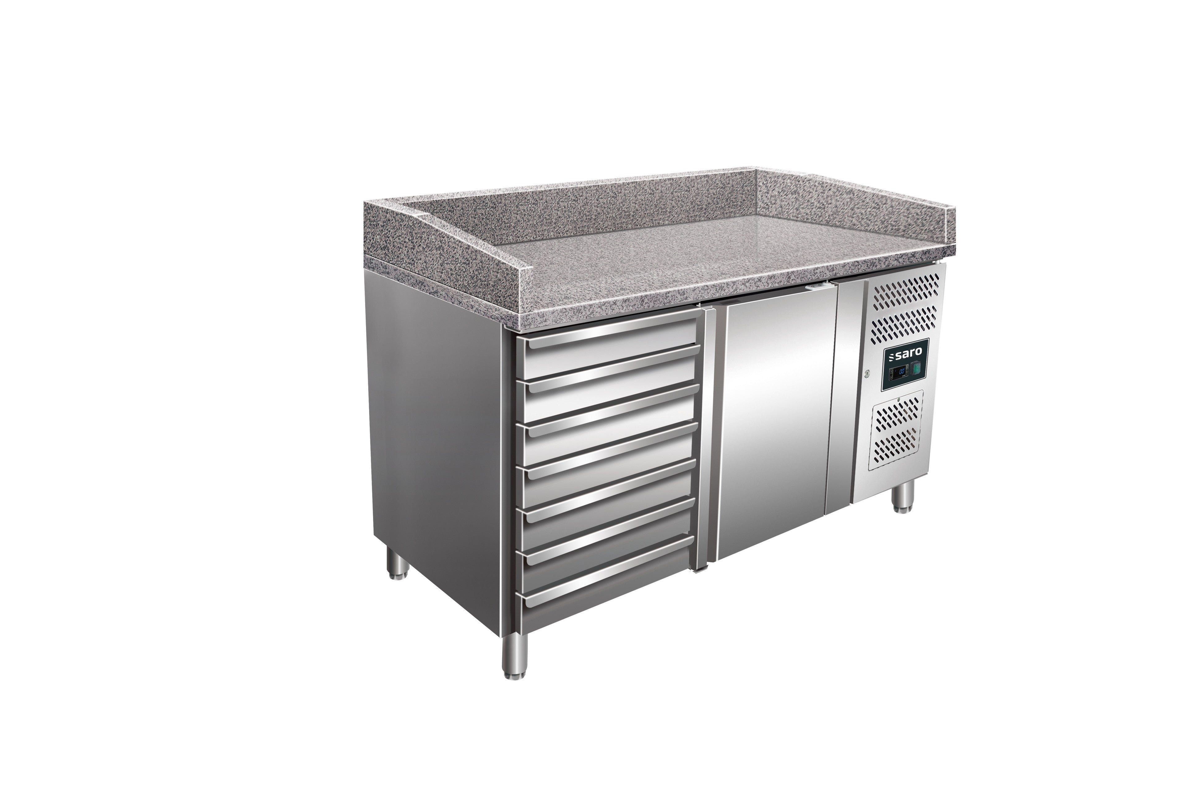 Table pizza - 1 porte - 7 tiroirs - Granit inox 221 L Saro - Saladette Pizza professionnel CHR - matériel cuisine pro - Cuistéo