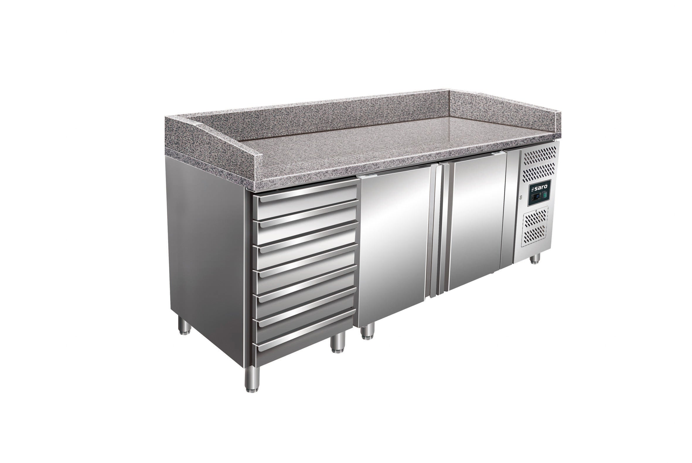 Table pizza - 2 portes - 7 tiroirs - Granit inox 428 L Saro - Saladette Pizza professionnel CHR - matériel cuisine pro - Cuistéo