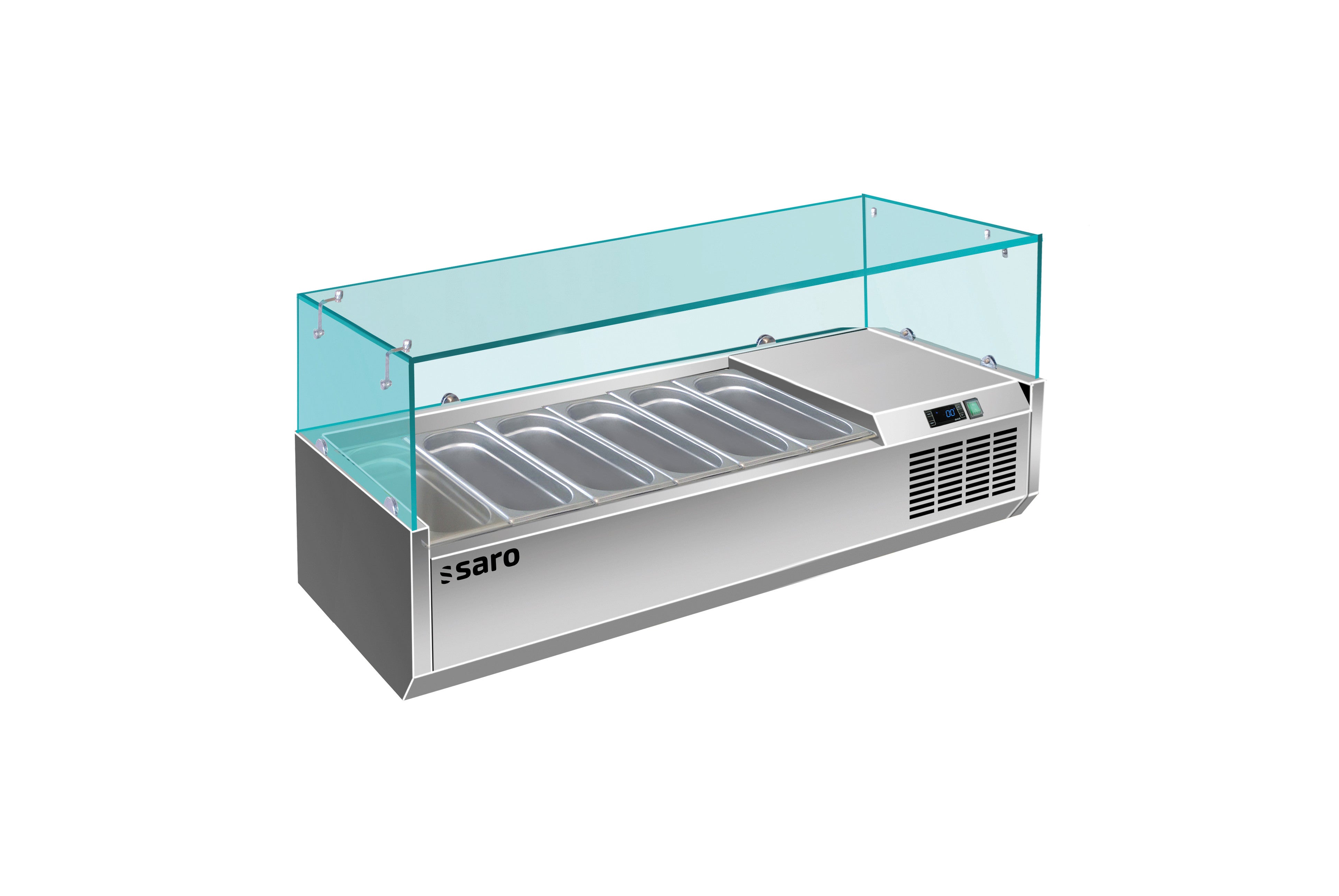 Saladette réfrigérée GN1/3 1400mm inox - 6 bacs - Contrôle numérique Saro - Saladette pizza à poser professionnel CHR - matériel cuisine pro - Cuistéo