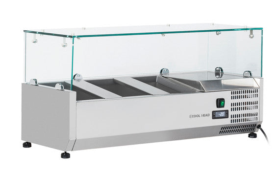 Vitrine réfrigérée horizontale 1000 mm - VRX 10/33 - +2° à +8°C - 4 bacs GN1/4 - Cool Head 26 L 160 W Coolhead - Saladette à Poser professionnel CHR - matériel cuisine pro - Cuistéo