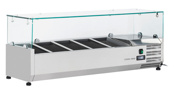 Vitrine horizontale réfrigérée GN1/4 - VRX 12/33 - Cool Head 1200x335x440 mm 34 L 160 W Coolhead - Saladette à Poser professionnel CHR - matériel cuisine pro - Cuistéo