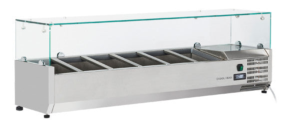Vitrine avec bacs GN1/4 réfrigérée horizontale - VRX 14/33 - Cool Head 1400x335x440 mm 42 L 160 W Coolhead - Saladette à Poser professionnel CHR - matériel cuisine pro - Cuistéo