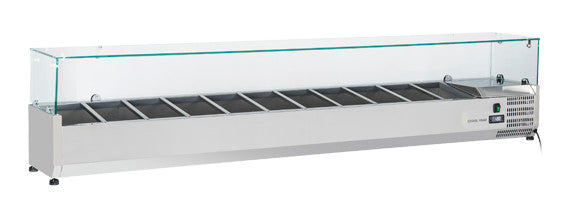 Vitrine réfrigérée 2200 mm - 11 bacs GN1/4 - +2° à +8°C - Thermostat numérique - Cool Head 74 L 160 W Coolhead - Saladette à Poser professionnel CHR - matériel cuisine pro - Cuistéo
