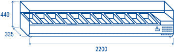 Vitrine réfrigérée 2200 mm - 11 bacs GN1/4 - +2° à +8°C - Thermostat numérique - Cool Head 74 L 160 W Coolhead - vue 5 - Saladette à Poser pro CHR - Cuistéo