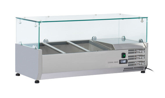 Vitrine réfrigérée horizontale GN1/3 - VRX 10/38 - Cool Head 1000x395x440 mm 33 L 160 W Coolhead - Saladette à Poser professionnel CHR - matériel cuisine pro - Cuistéo