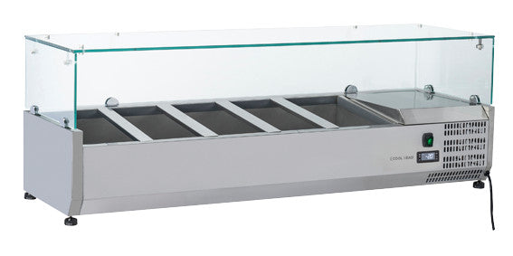 Vitrine réfrigérée horizontale GN1/3 - VRX 13/38 - Cool Head 1300x395x440 mm 48 L 160 W Coolhead - Saladette à Poser professionnel CHR - matériel cuisine pro - Cuistéo