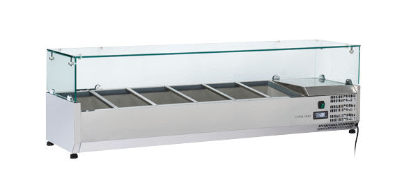 Vitrine horizontal réfrigéré GN1/3 - VRX 15/38 - Cool Head 1500x395x440 mm 58 L 160 W Coolhead - Saladette à Poser professionnel CHR - matériel cuisine pro - Cuistéo