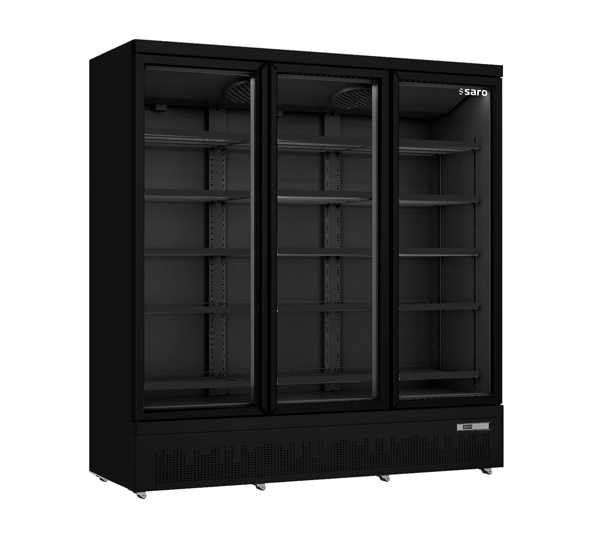 Congélateur vitrine 1563L Noir/Blanc - 15 étagères - 3 portes triple vitrage contrôle numérique inox - Saro