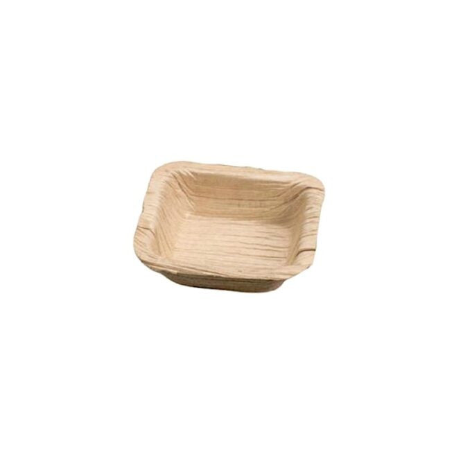Barquette rectangle jetable 7 × 7 cm en feuille de palmier, lot de 25 - Ecobioshopping