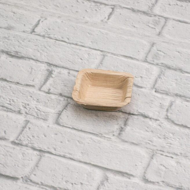 Barquette rectangle jetable 7 × 7 cm en feuille de palmier, lot de 25 - Ecobioshopping