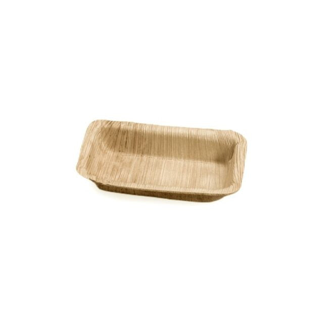 Barquette rectangle jetable 12 × 7 cm en feuille de palmier, lot de 25 - Ecobioshopping