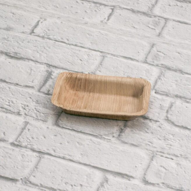 Barquette rectangle jetable 12 × 7 cm en feuille de palmier, lot de 25 - Ecobioshopping
