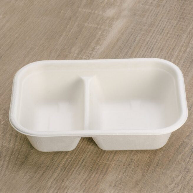 Barquette jetable à deux compartiments 1000 ml, lot de 125 - Ecobioshopping