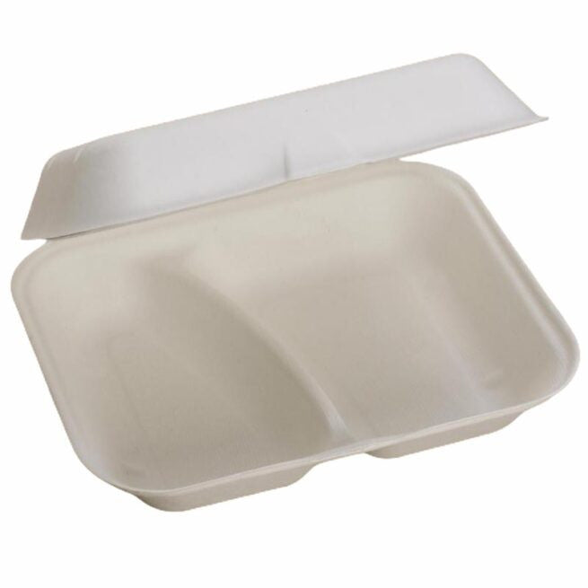 Boîte repas jetable deux compartiments 250 pièces - Ecobioshopping