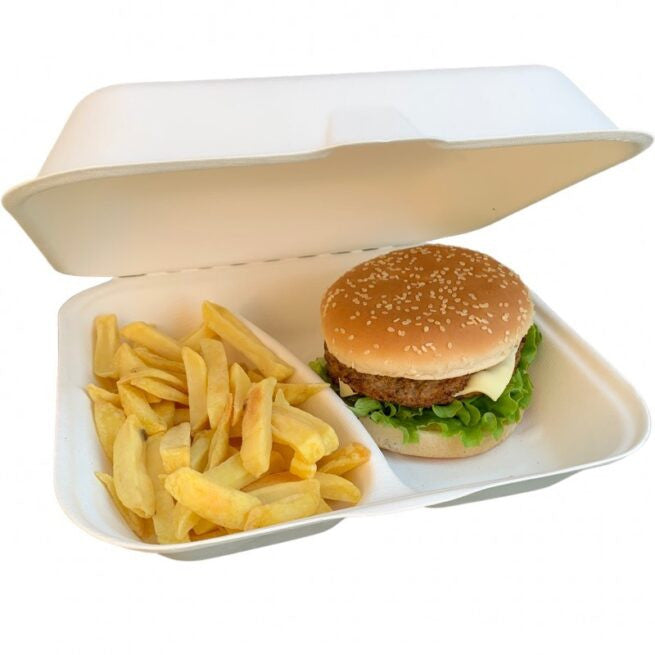 Boîte repas jetable deux compartiments 250 pièces - Ecobioshopping
