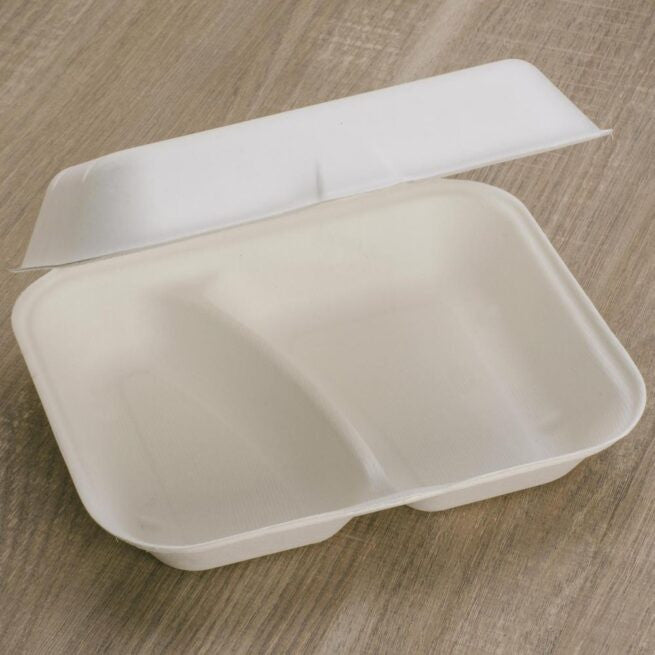Boîte repas jetable deux compartiments 250 pièces - Ecobioshopping