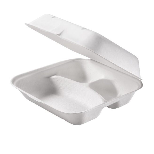 Boîte repas jetable trois compartiments, lot de 250 - Ecobioshopping