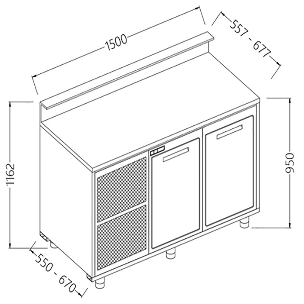 Comptoir de bar réfrigéré 1500 x 670 x 1162mm - Diamond