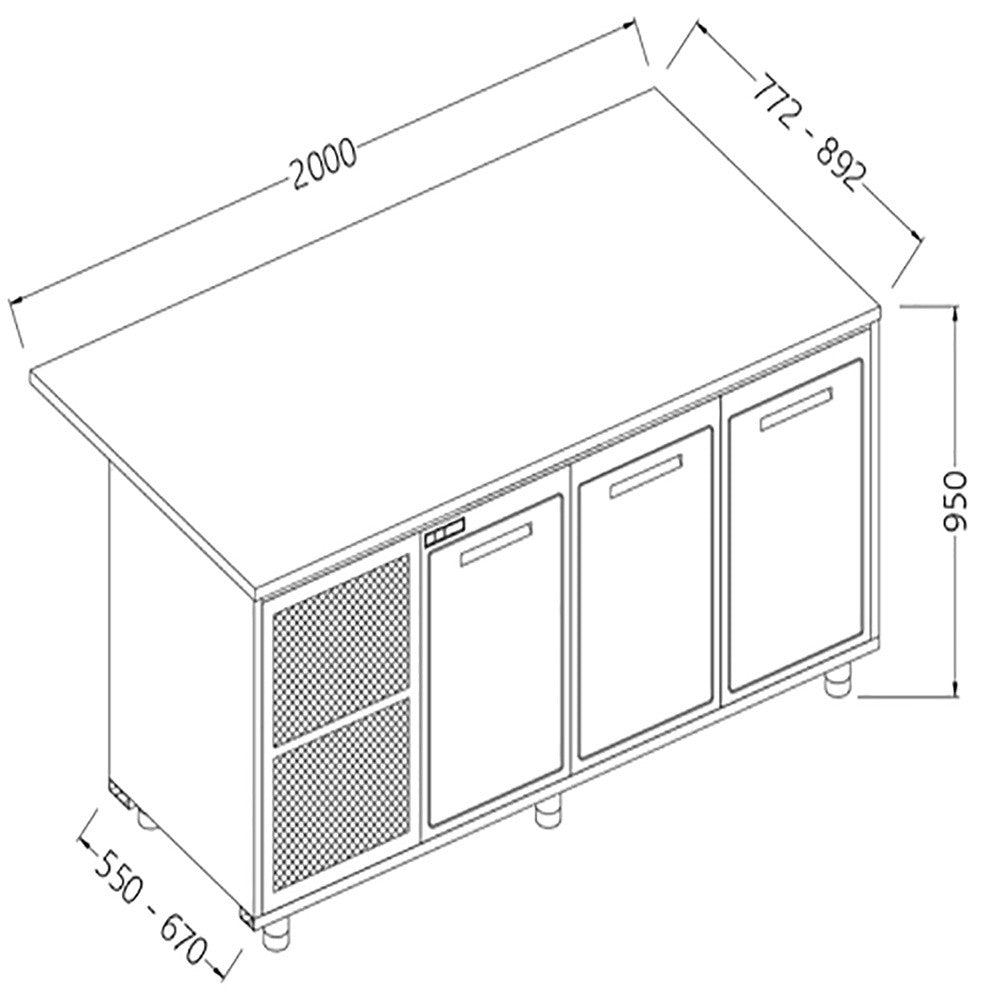 Comptoir de bar réfrigéré b.t. avec moteur section caisse - Diamond
