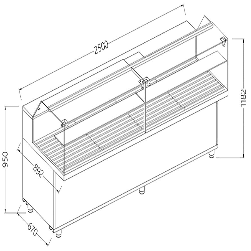 Vitrine snack pour pain vitres basses 2500mm - Diamond