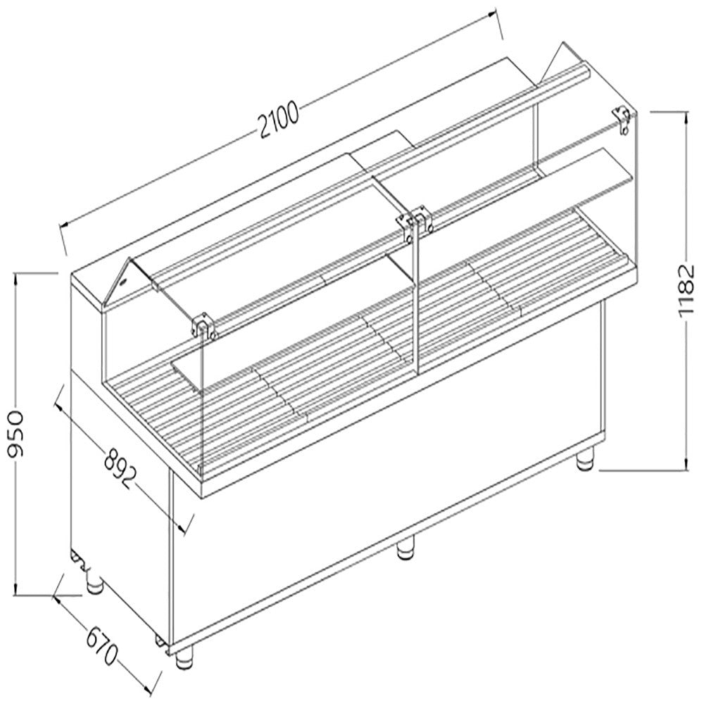 Vitrine snack pour pain vitres- basses 2100mm - Diamond
