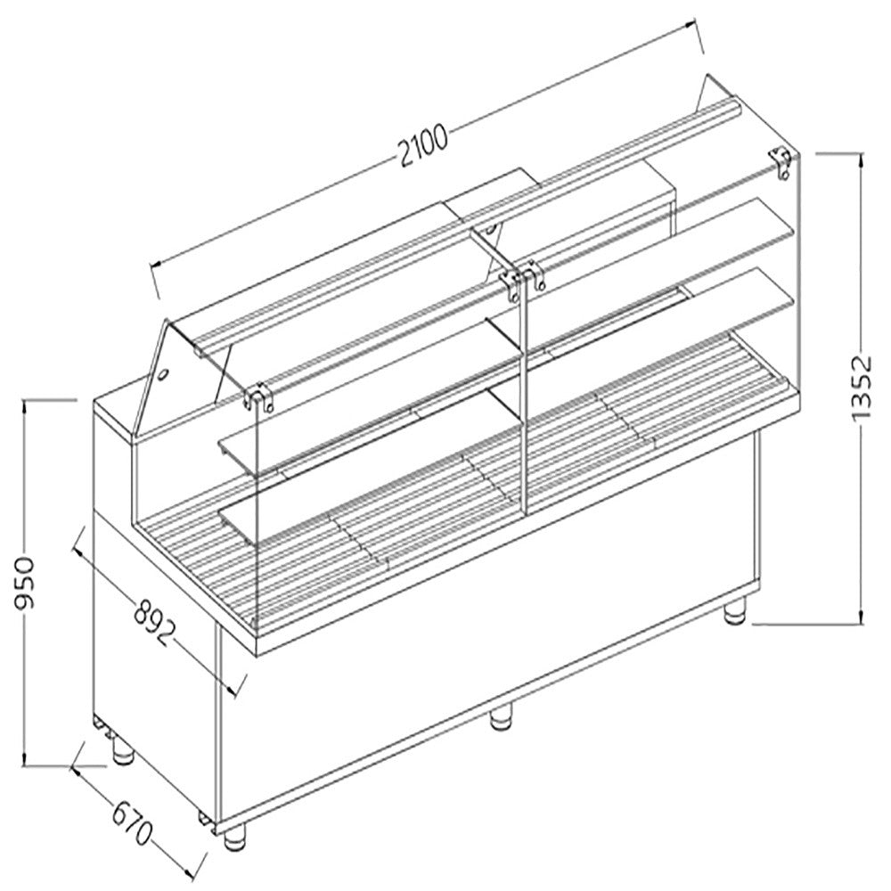 Vitrine snack pour pain vitres hautes 2100mm - Diamond