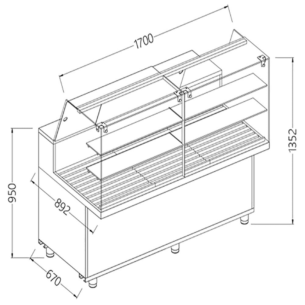 Vitrine snack pour pain vitre haute 1700mm - Diamond