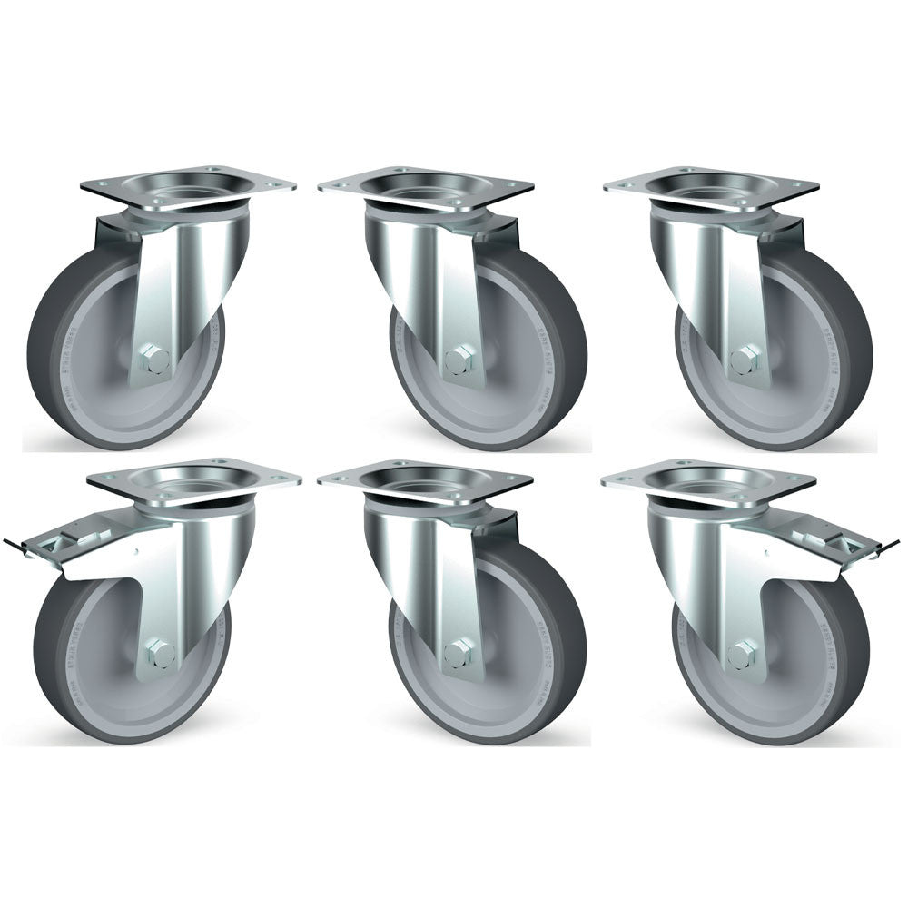 Kit 6 roues inox - pivotantes - Diamond