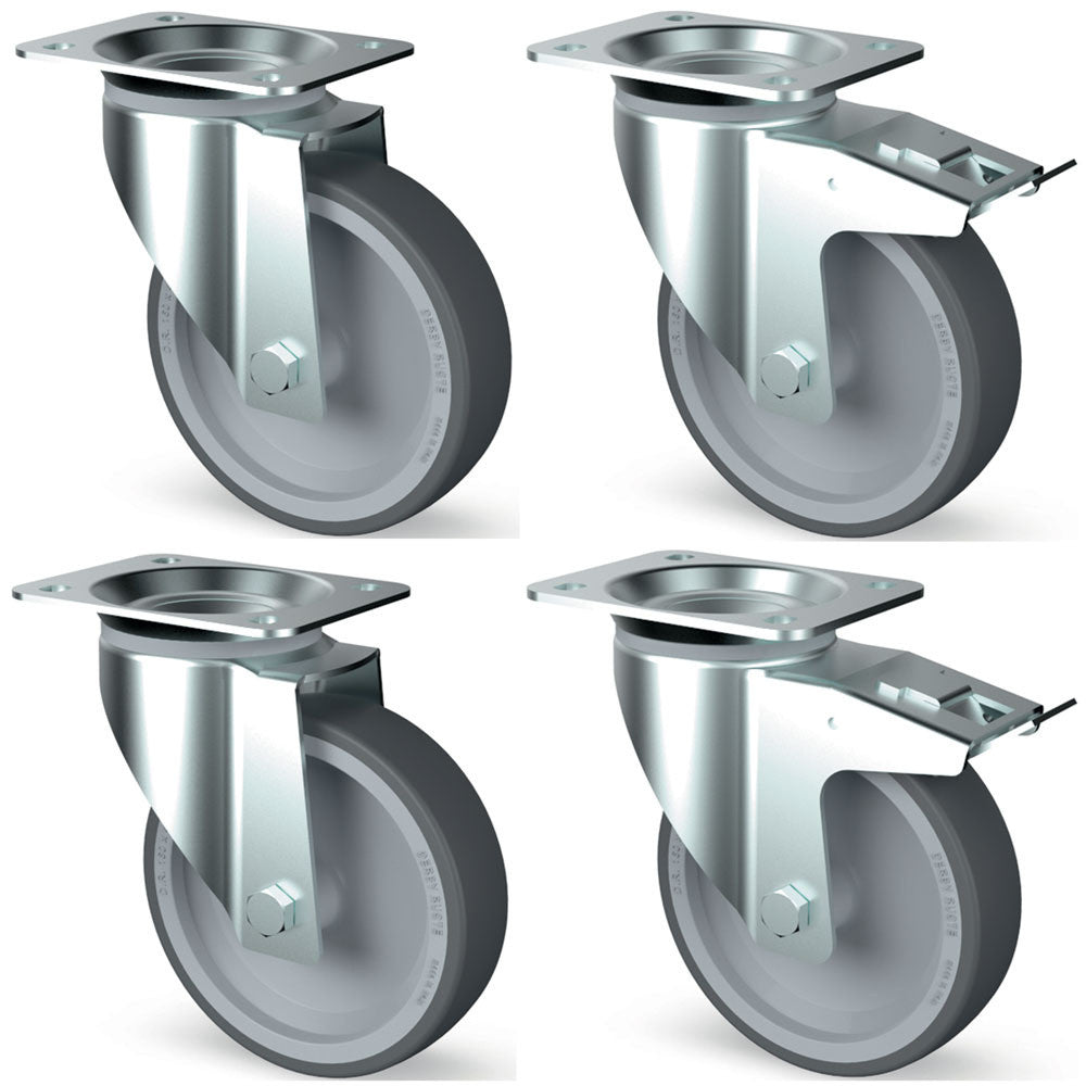 Kit 4 roues inox - pivotantes - 2x freins - Diamond