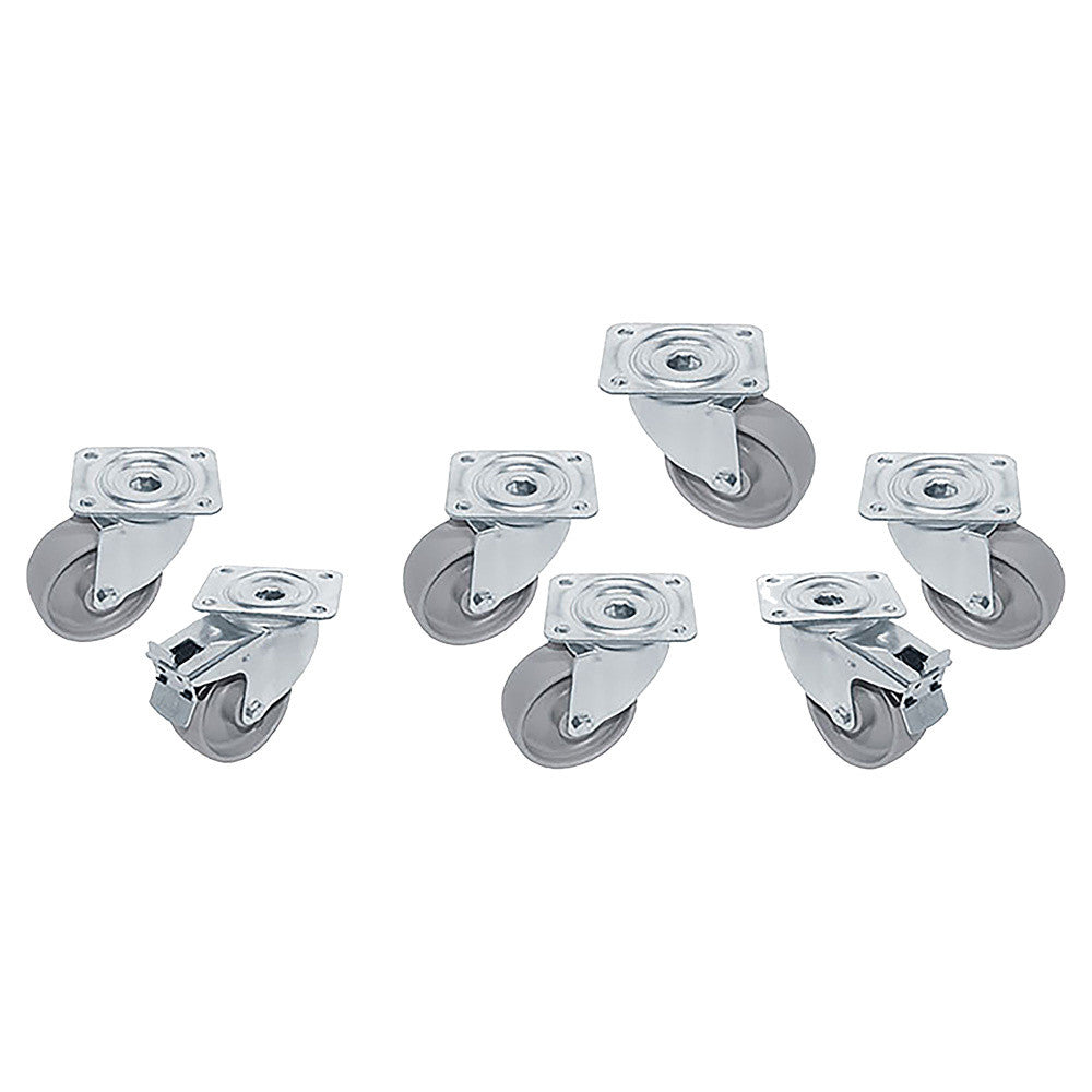 Kit 7 roues inox pivotantes pour table- 2 à frein - Diamond