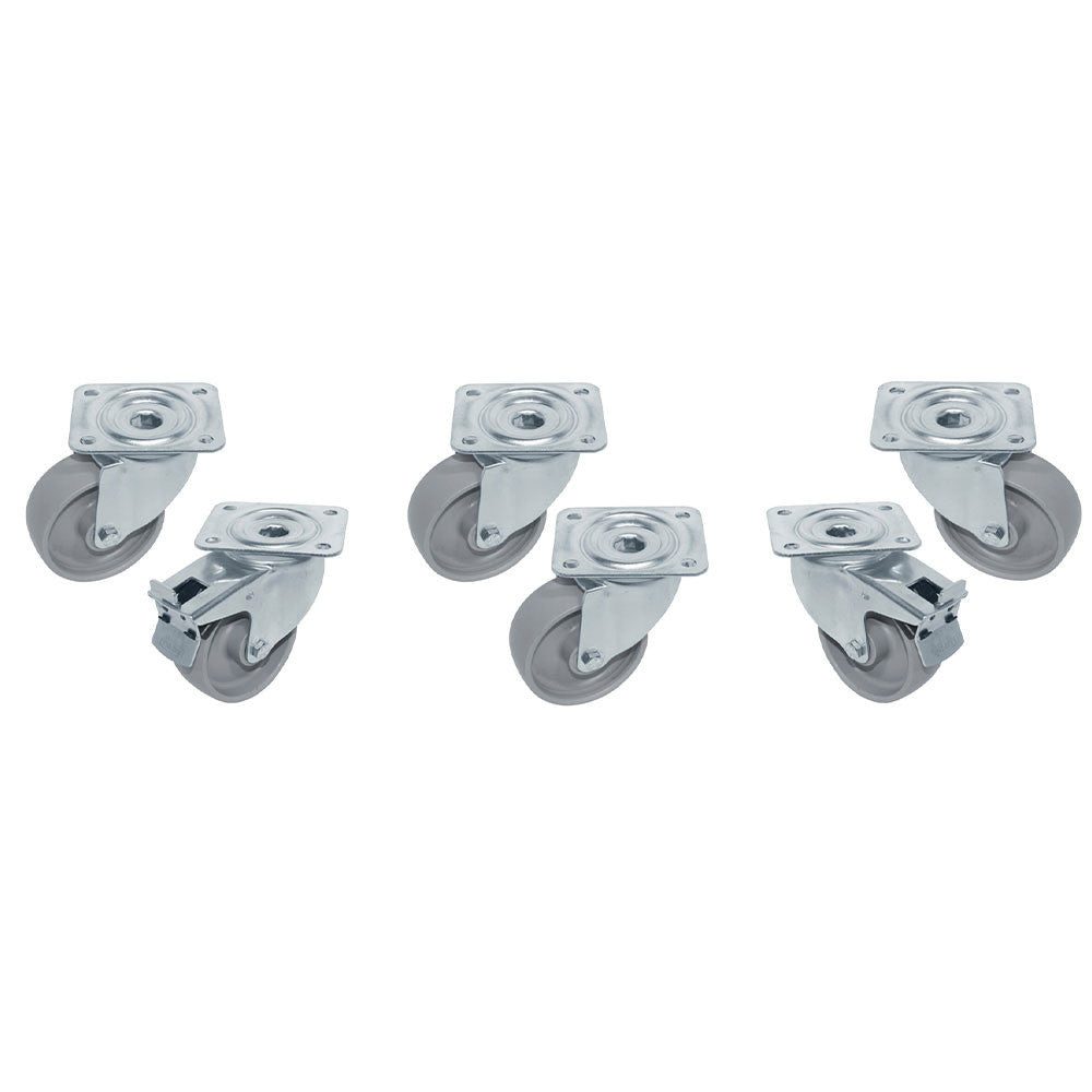 Kit 6 roues pivotantes armoires- 2 à frein - Diamond