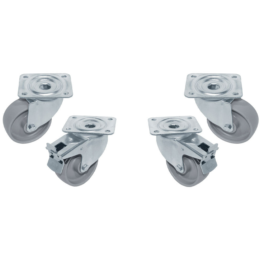 Kit 4 roues Ø100 pivotantes armoires- 2 à frein - Diamond